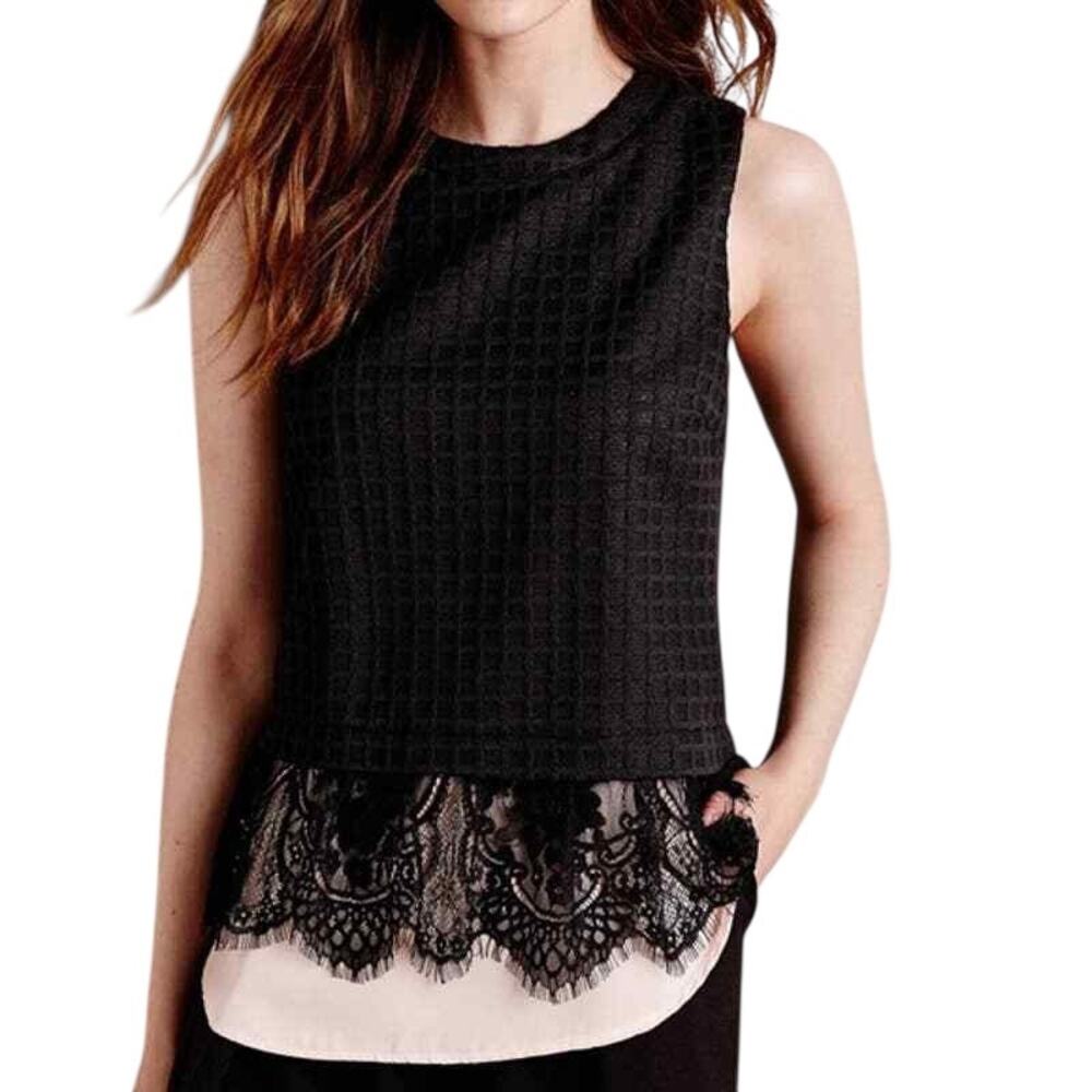Greylin Anthropologie Lilith Layered Lace Overlay Sleeveless Knit Tunic Blouse L
